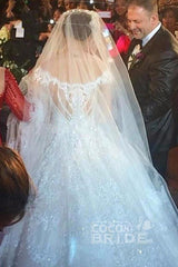 Gorgeous Long Off the Shoulder Ball Gown Princess Tulle Lace Wedding Dress