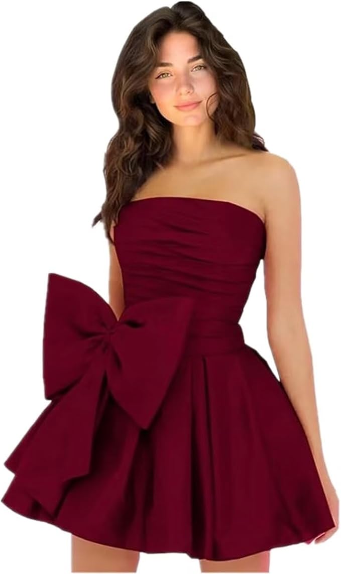 Simple Short A-line Strapless Sleeveless Ruffle Satin Homecoming Dress