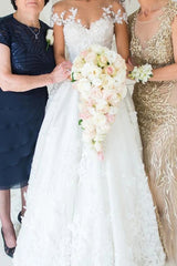 Gorgeous Long A-line Tulle Jewel Beading Appliques Lace Wedding Dresses