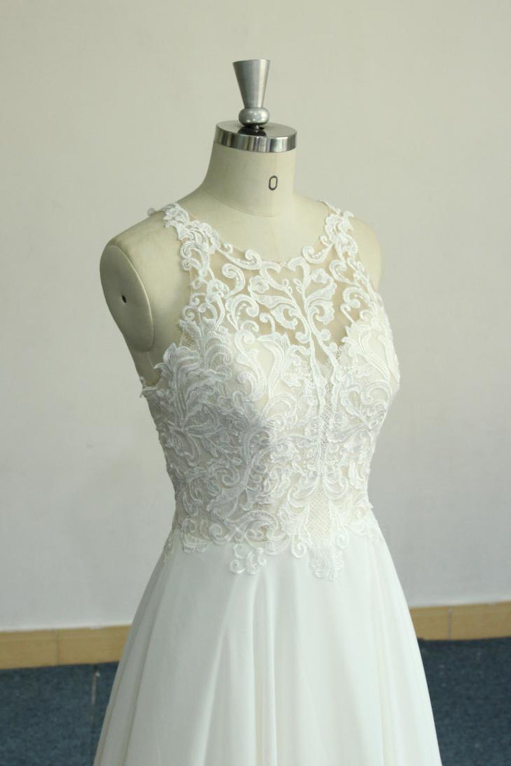 Amazing Long Appliques Lace Chiffon A-line Wedding Dress