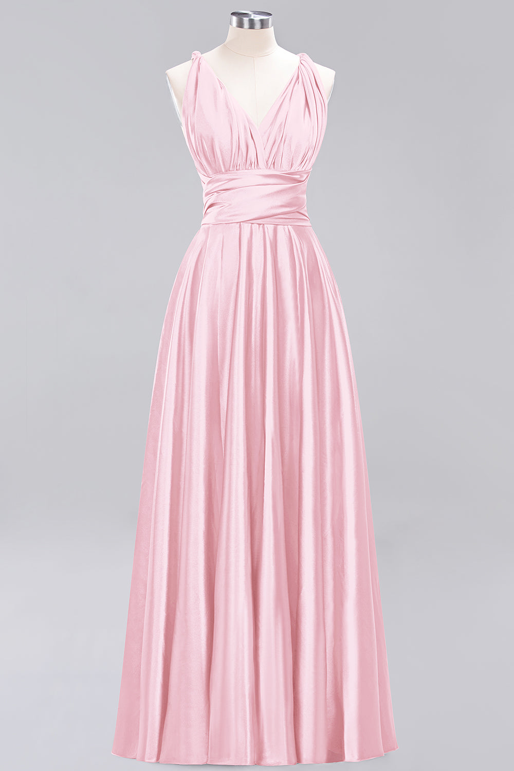 Simple A-Line V-Neck Sleeveless Ruffles Floor Length Bridesmaid Dress