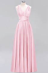 Simple A-Line V-Neck Sleeveless Ruffles Floor Length Bridesmaid Dress
