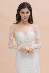 Mermaid Tulle Lace Long Sleeve Wedding Dresses With Detachable Train