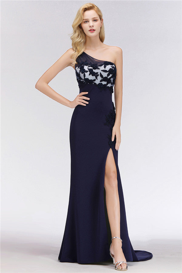 Simple Side Split One Shoulder Sleeveless Mermaid Bridesmaid Dress