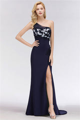 Simple Side Split One Shoulder Sleeveless Mermaid Bridesmaid Dress