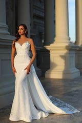 Charming Long Mermaid Sweetheart Lace Backless Wedding Dresses