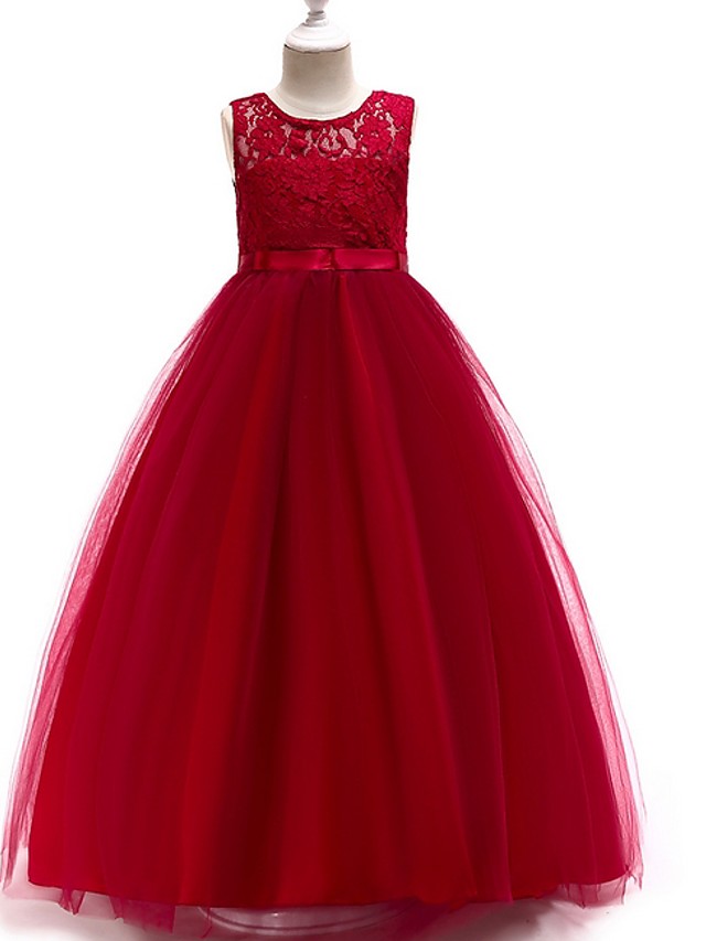 Long Floor Length Tulle Lace Junior Bridesmaid Dress A-line Flower Girl Dresses