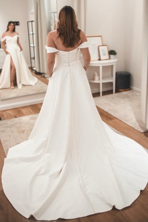 Plus Size Split Front Open Back Off The Shoulder Long A-Line Wedding Dress