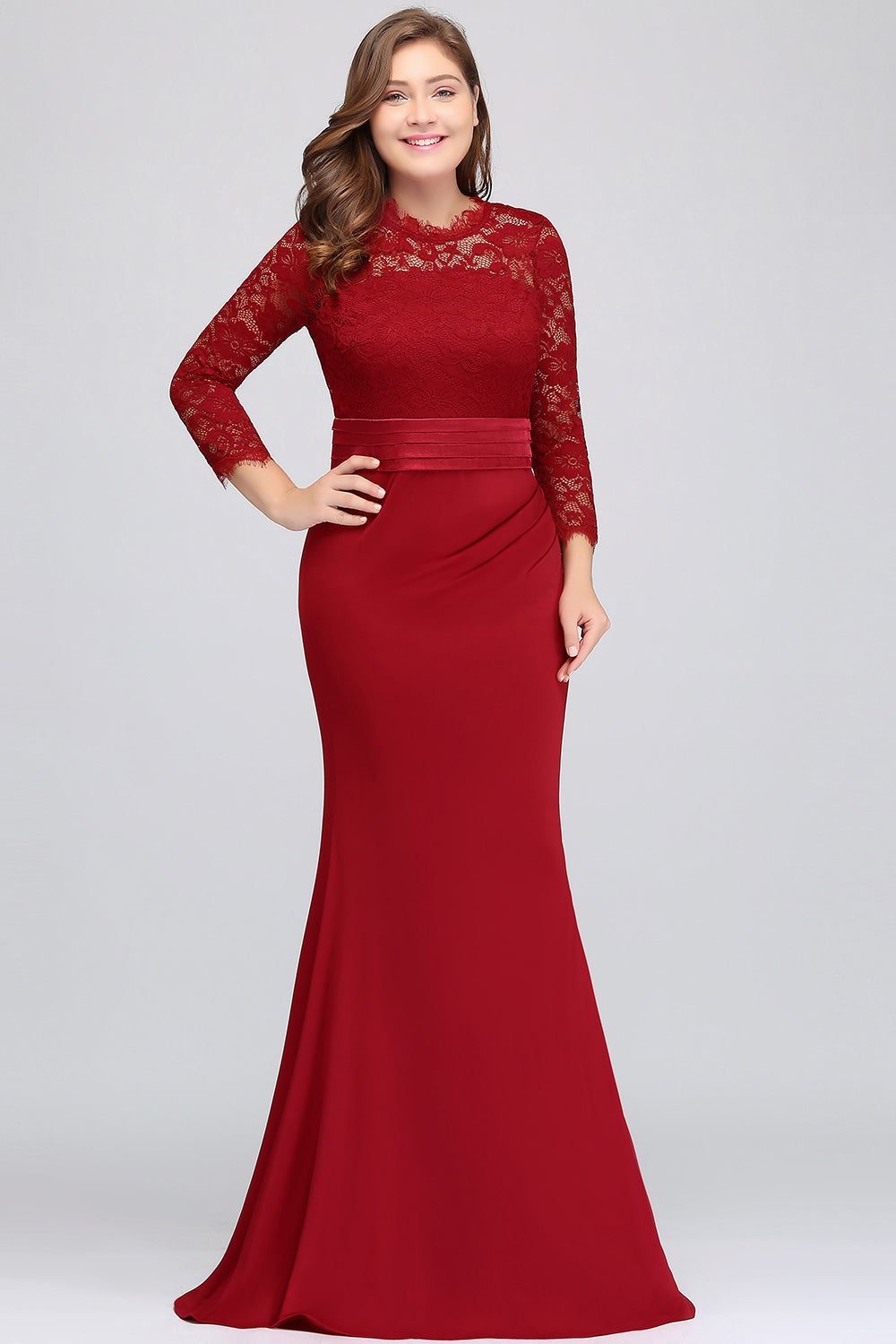 Charming Long Sleeve Bateau Lace Floor Length Mermaid Prom Dress