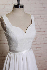 Sweetheart Long Lace Chiffon A-line Backless Wedding Dress