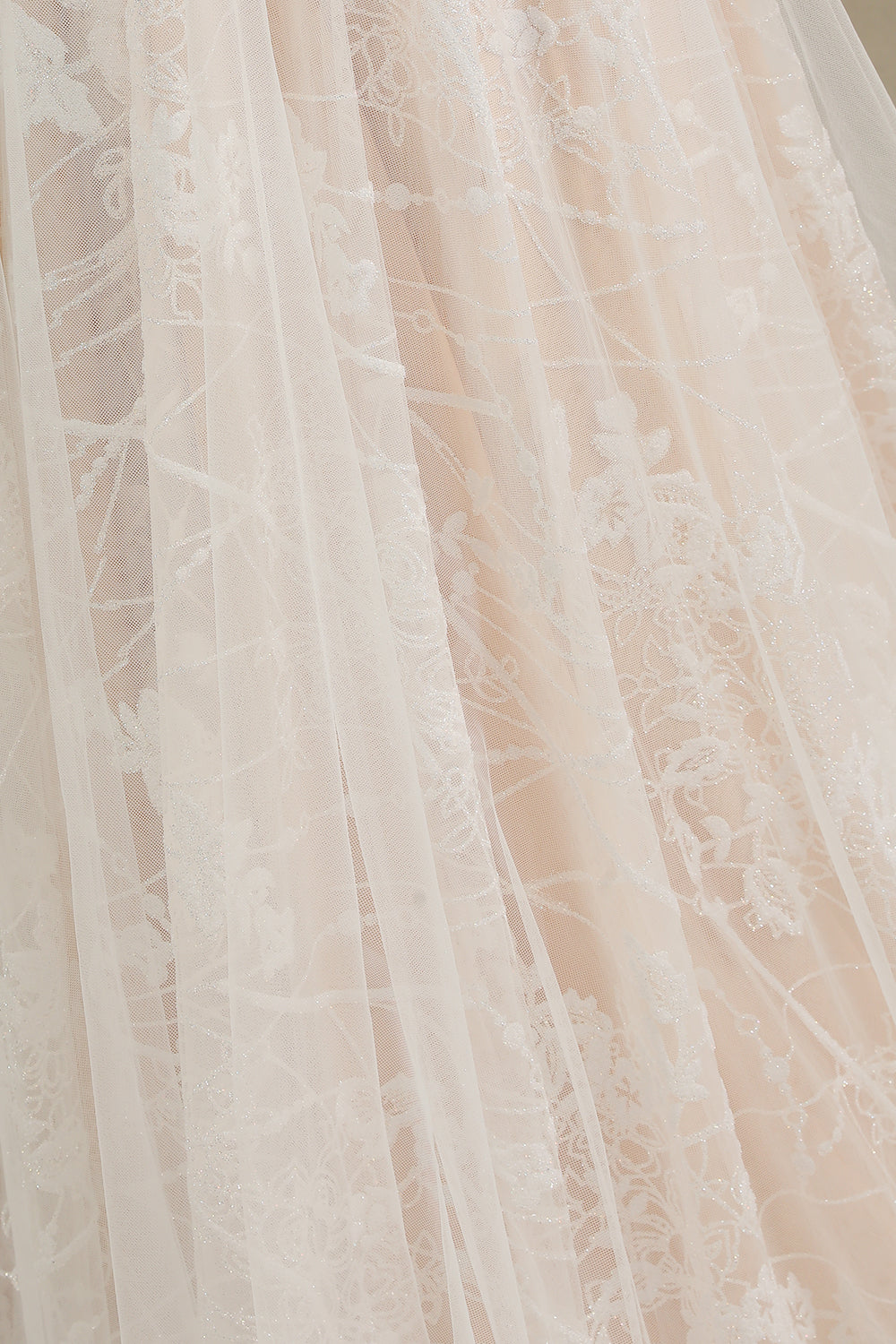 Long A-line V-neck Tulle Lace Wedding Dress with Sleeves