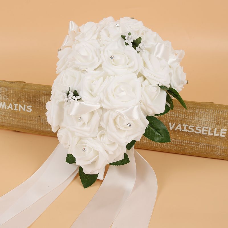 Colorful Silk Rose Wedding Bouquet with Ribbons