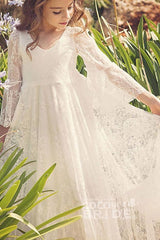 White A-line Scoop Neck Long Sleeves Dress Flower Girl Dress