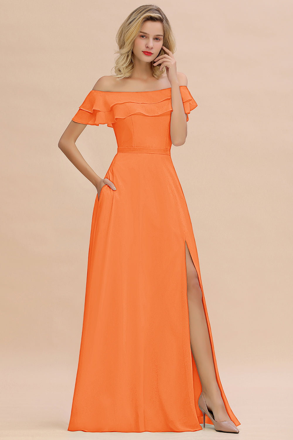 Off the Shoulder Front Slit Mint Green Long Bridesmaid Dress