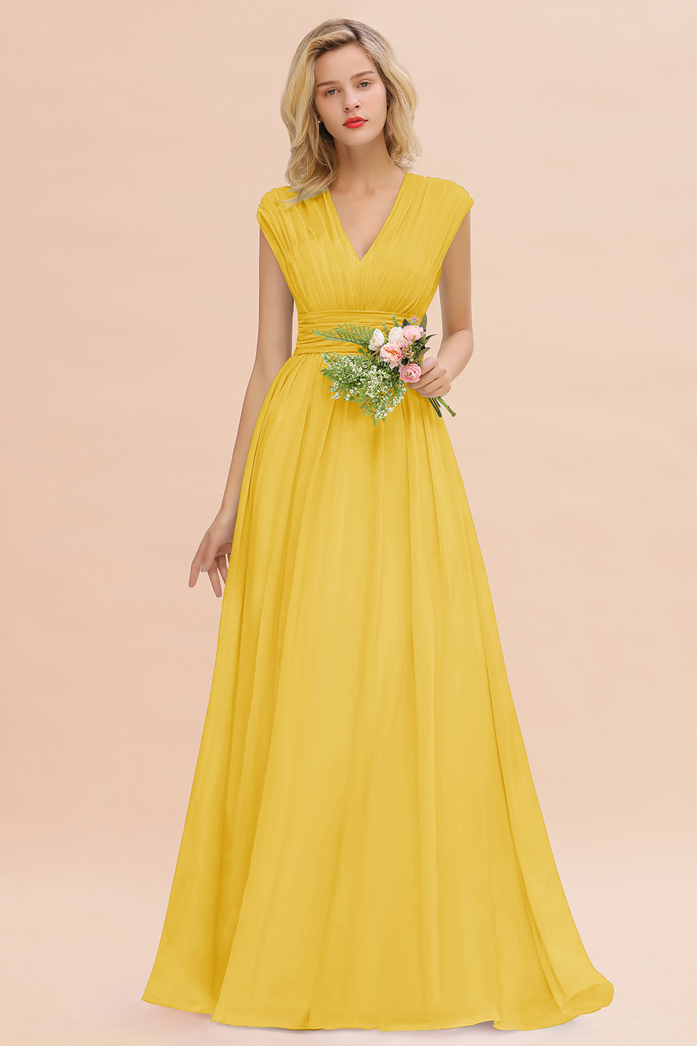 Chiffon V-Neck Sleeveless Elegant A-line Ruffles Bridesmaid Dress