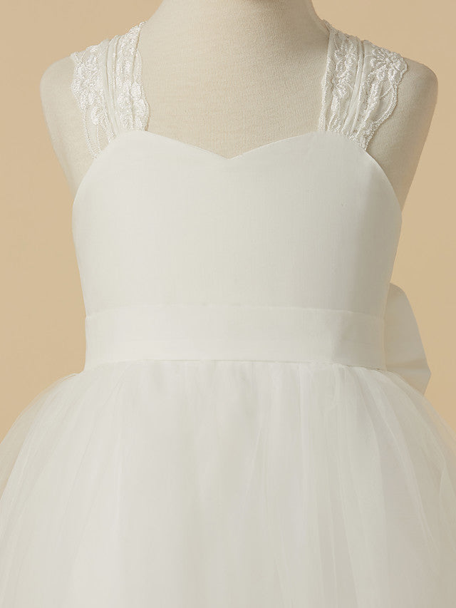 Long A-line Sleeveless Tulle Floor Length First Communion Flower Girl Dresses