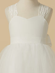 Long A-line Sleeveless Tulle Floor Length First Communion Flower Girl Dresses