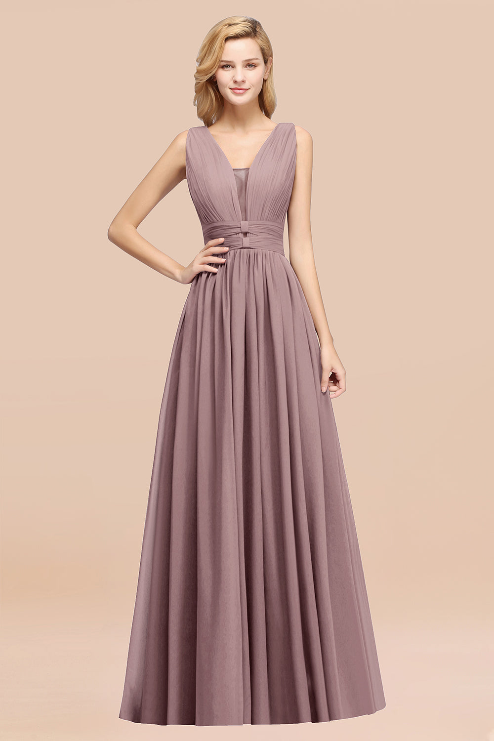 A-Line Chiffon V-Neck Sleeveless Long Bridesmaid Dress