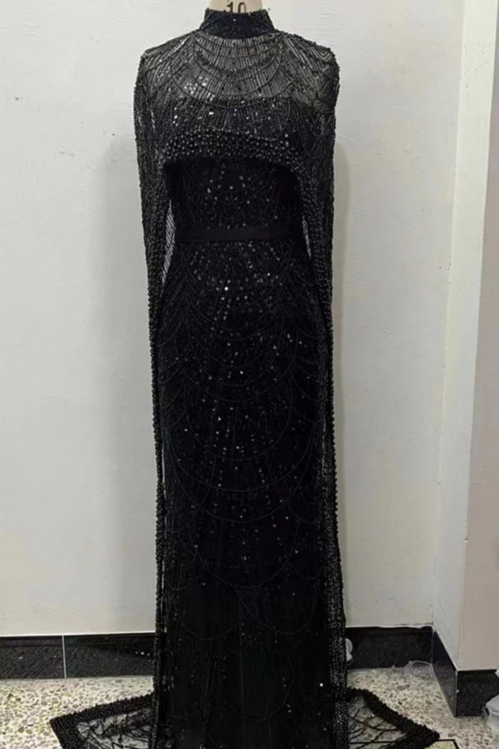 Elegant Long Mermaid High Neck Formal Evening Dress with Beads