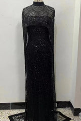 Elegant Long Mermaid High Neck Formal Evening Dress with Beads