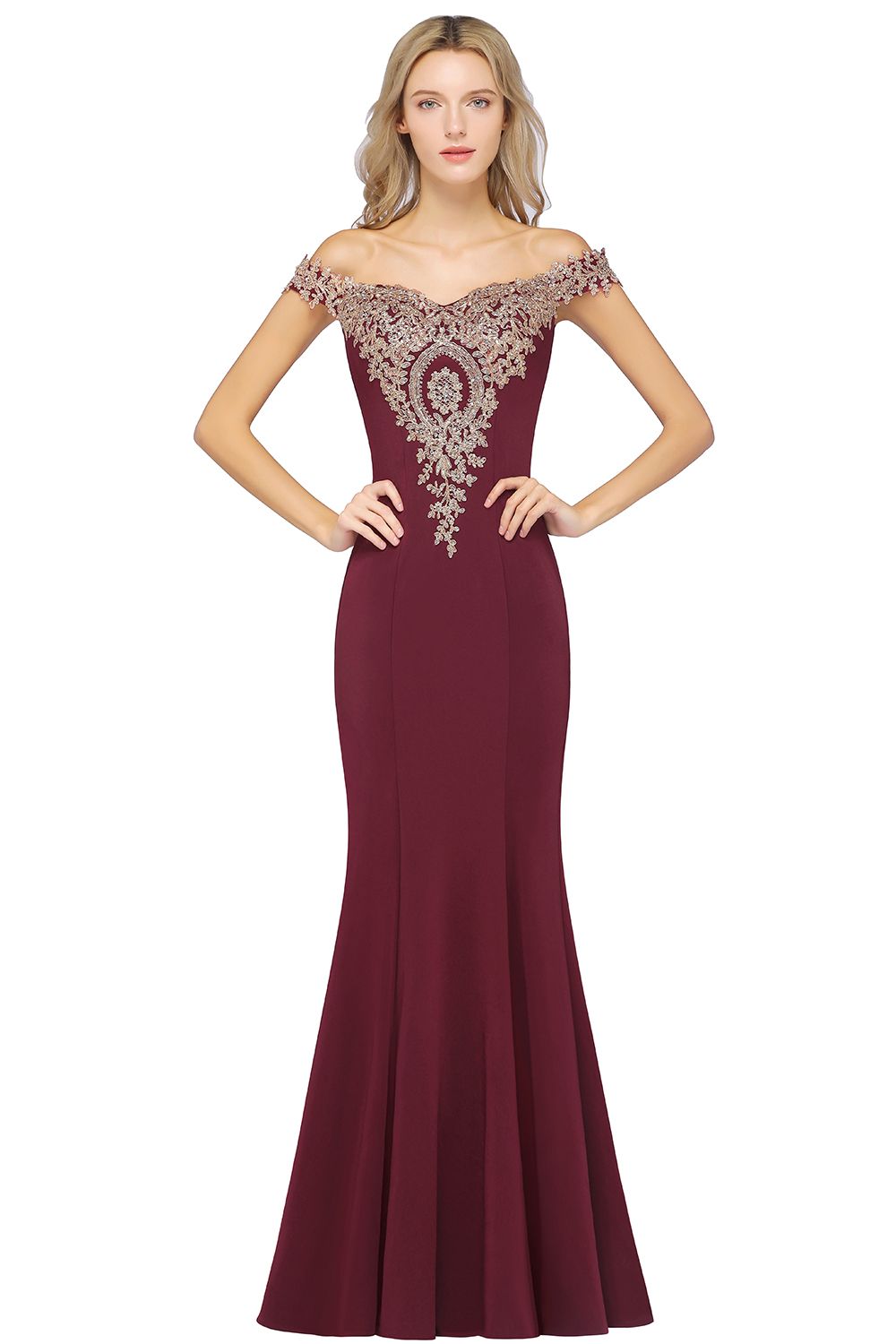 Dusty Rose Long Mermaid Off the Shoulder Satin Lace Formal Evening Dresses