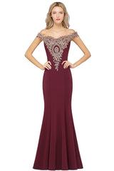 Dusty Rose Long Mermaid Off the Shoulder Satin Lace Formal Evening Dresses