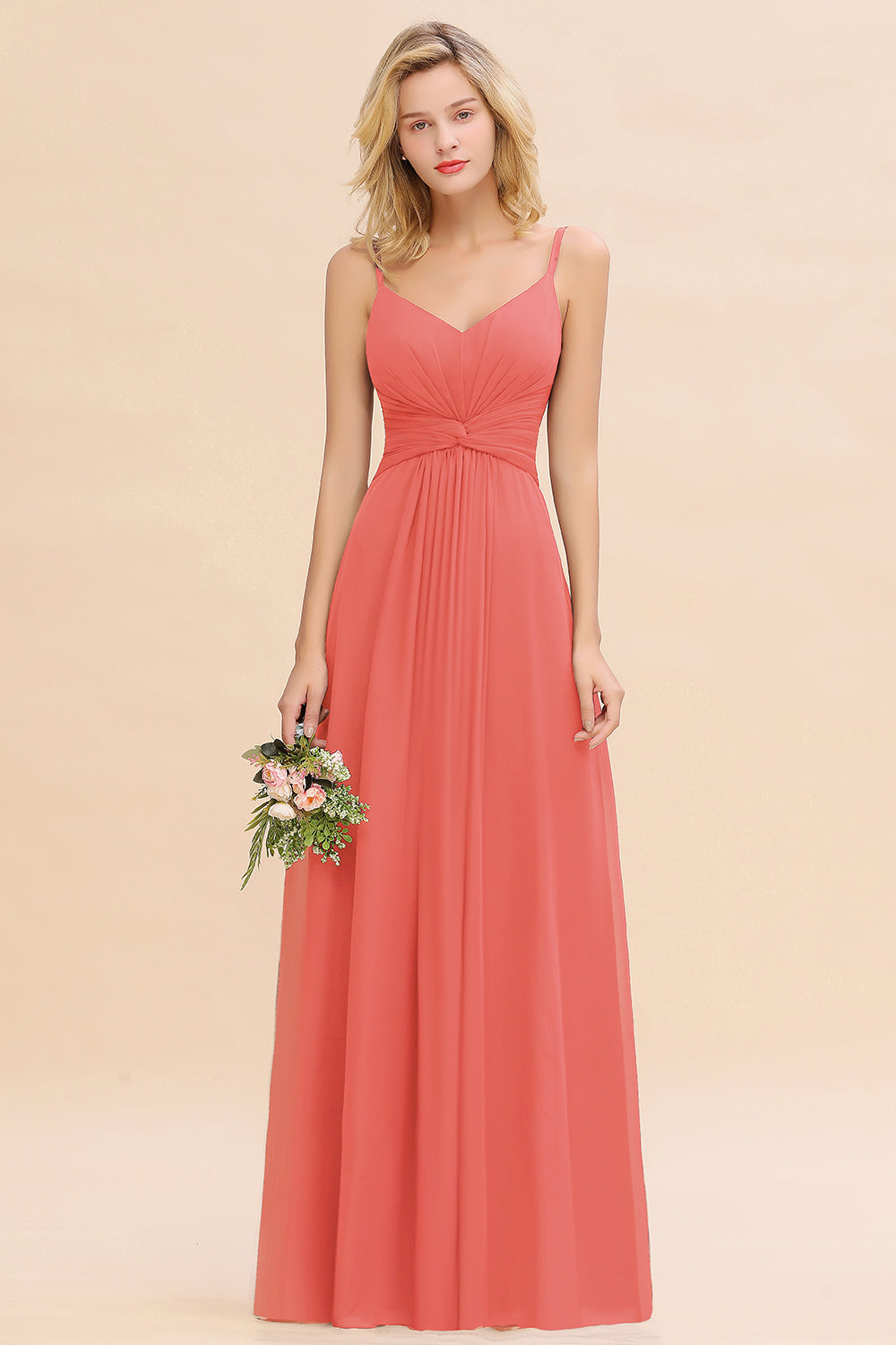 Elegant A-line Ruffles Spaghetti Straps Bridesmaid Dress
