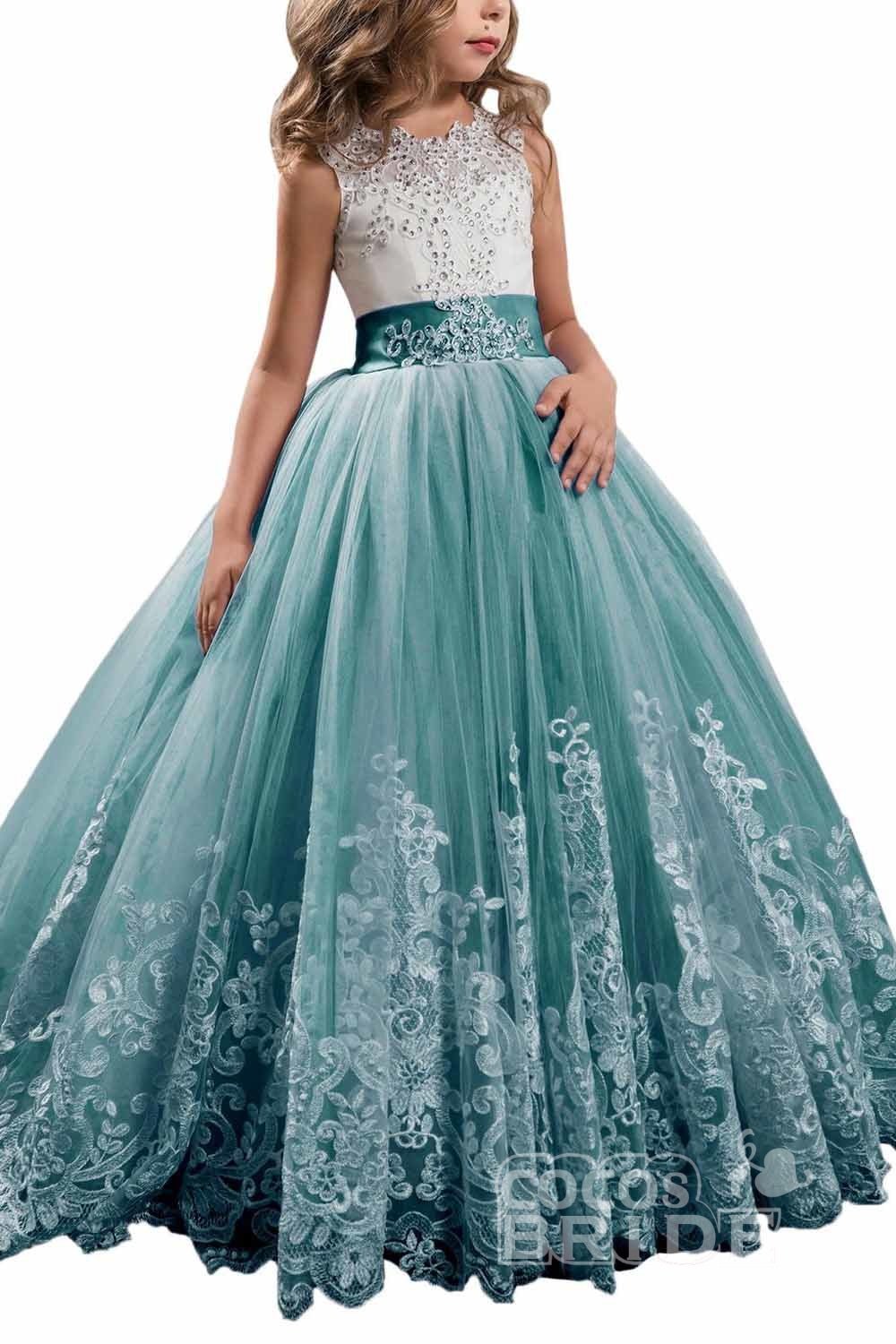 Long Scoop Neck Sleeveless Ball Gown Flower Girl Dress