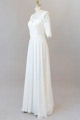 Elegant Long A-line Sweetheart Lace Chiffon Floor Length Wedding Dress