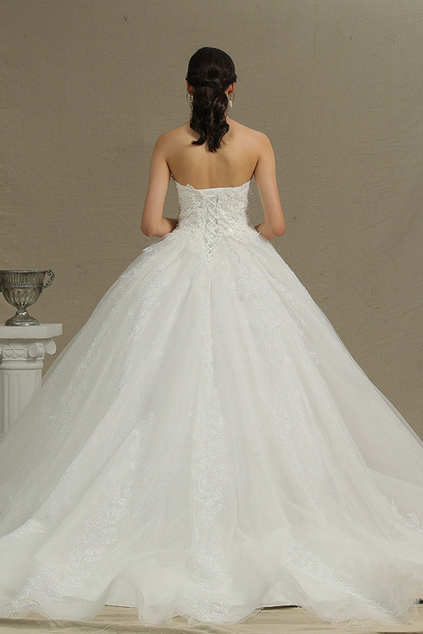 Gergrous Long Off The Shoulder Appliques Sweetheart Ball Gown Wedding Dresses