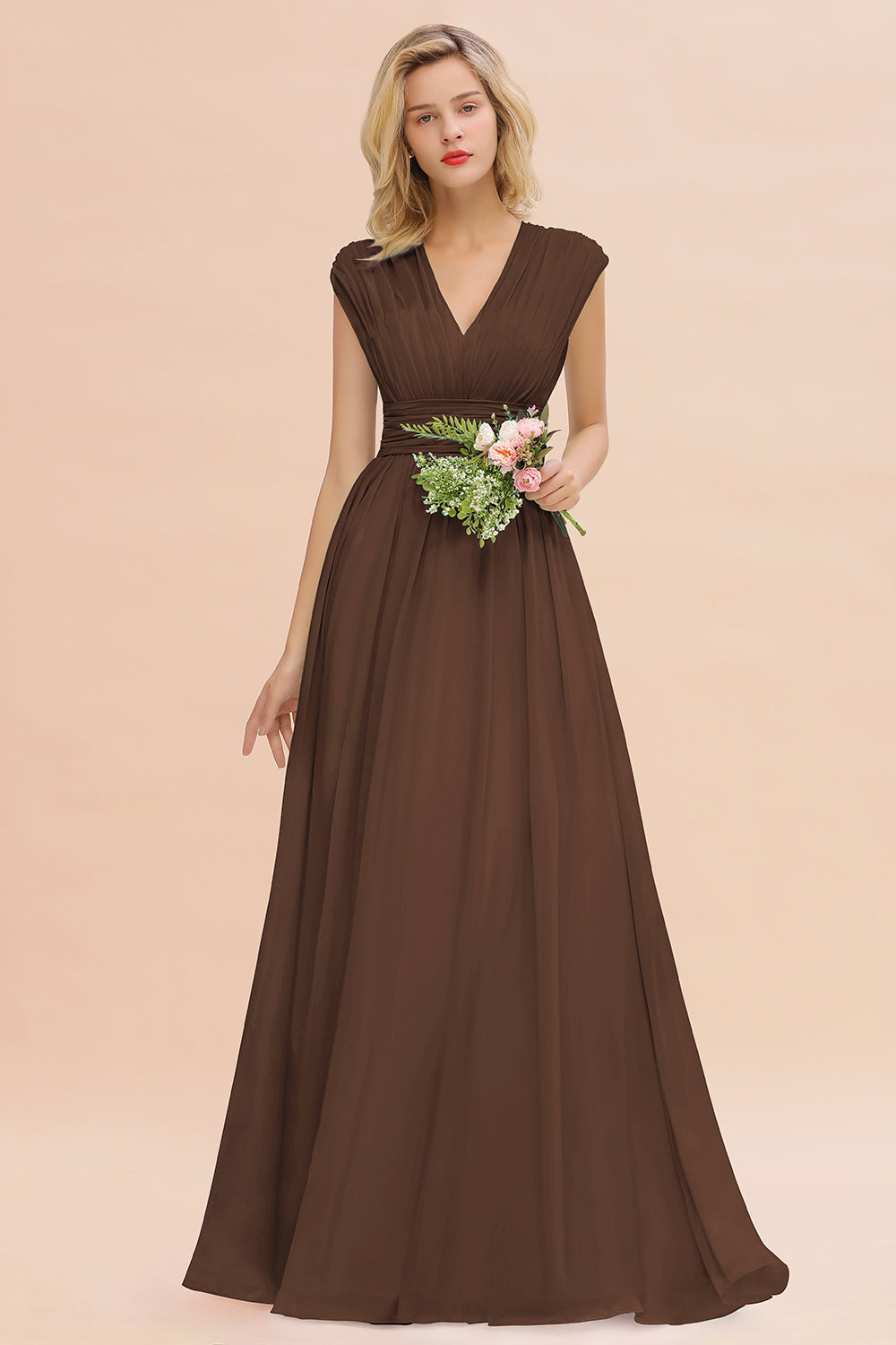 Chiffon V-Neck Sleeveless Elegant A-line Ruffles Bridesmaid Dress