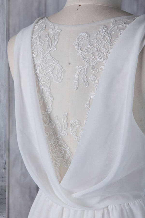 Elegant Long V-neck Ruffle Chiffon A-line Wedding Dress