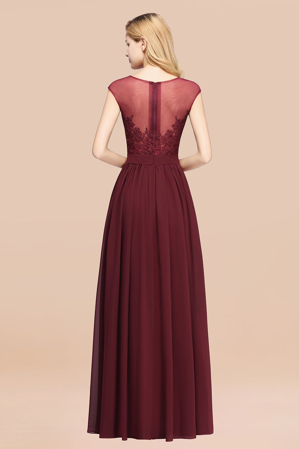 A-line Chiffon Lace Jewel Sleeveless Floor Length Bridesmaid Dresses with Appliques
