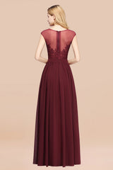 A-line Chiffon Lace Jewel Sleeveless Floor Length Bridesmaid Dresses with Appliques