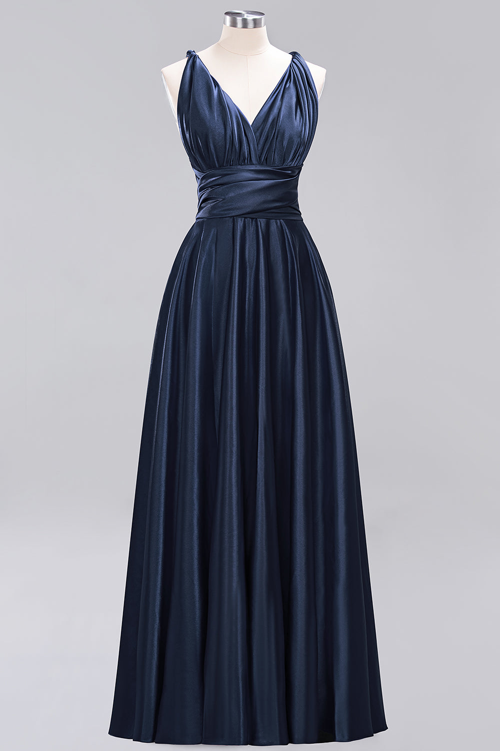Simple A-Line V-Neck Sleeveless Ruffles Floor Length Bridesmaid Dress