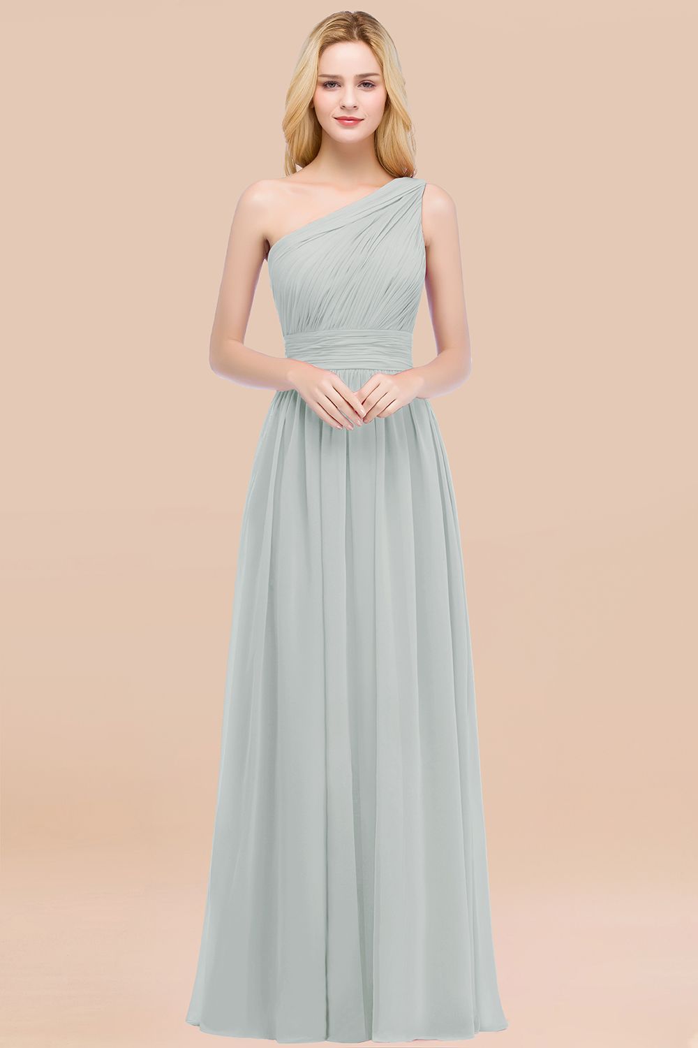 Elegant A-Line Chiffon One Shoulder Sleeveless Ruffles Floor Length Bridesmaid Dresses