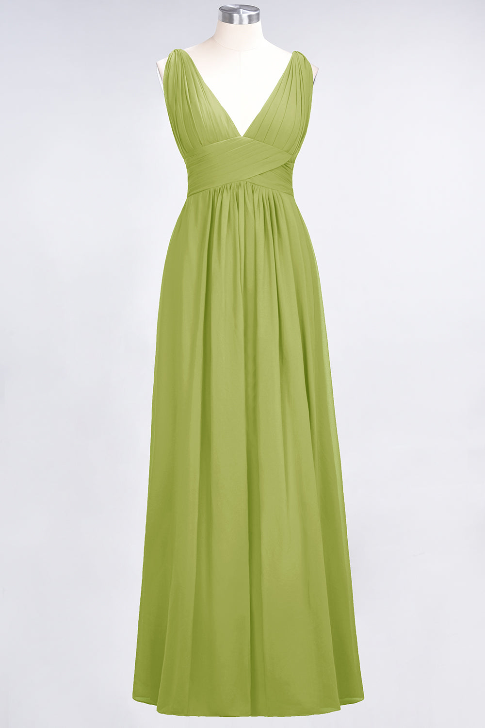 A-Line Chiffon V-Neck Sleeveless Floor Length Bridesmaid Dress with Ruffle