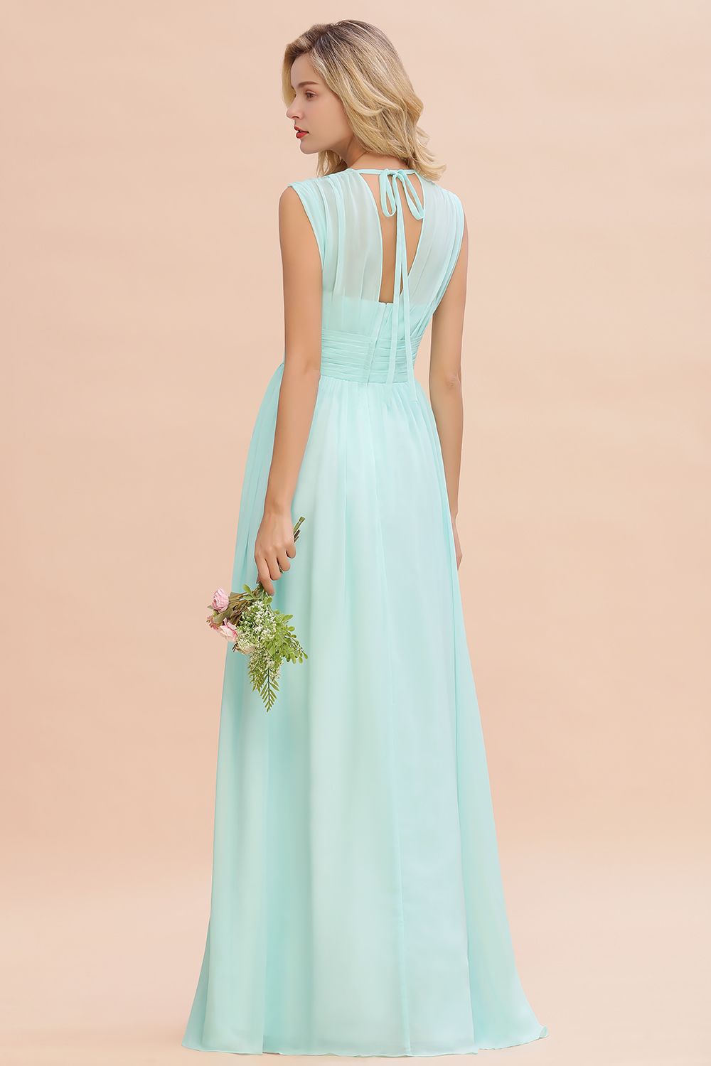 Chiffon V-Neck Sleeveless Elegant A-line Ruffles Bridesmaid Dress