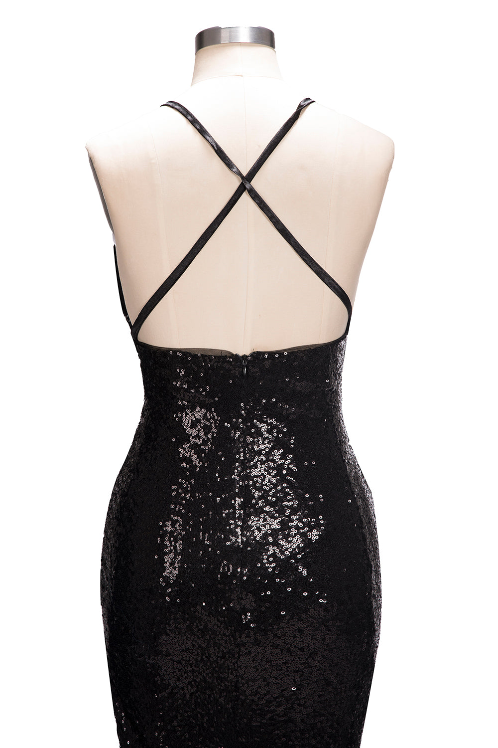 Mermaid V-neck Spaghetti Straps Floor Length Sequined Long Prom Dresses