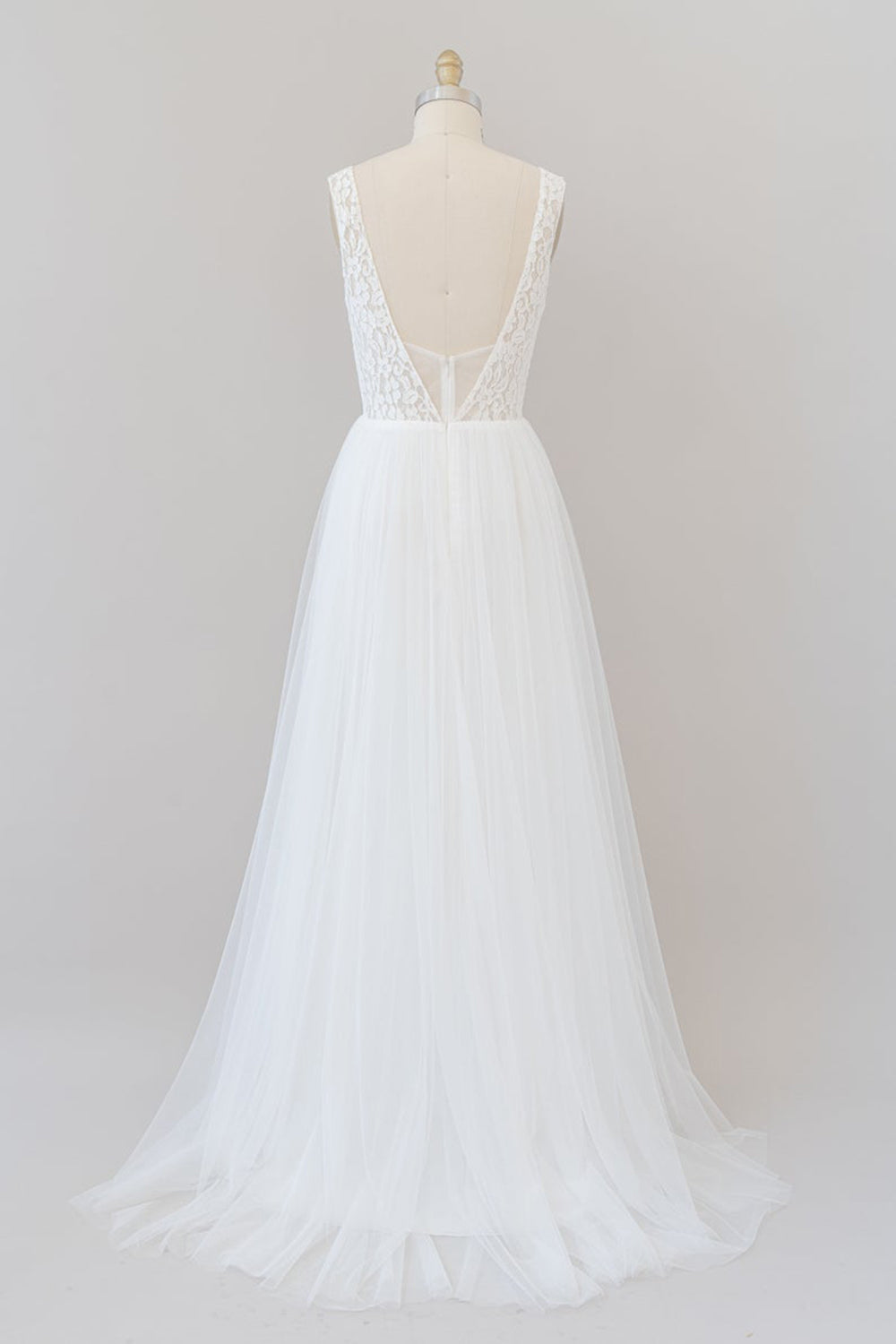White Long A-line Straps V-neck Chiffon Open Back Wedding Dresses