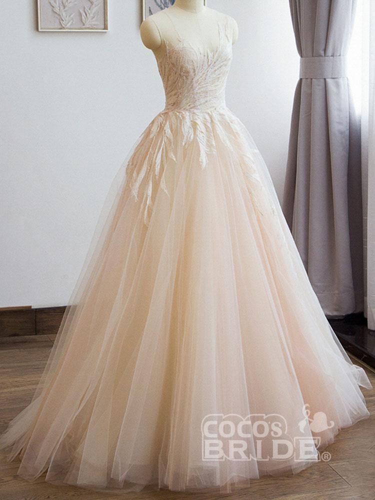 Elegant Long Lace A-Line Tulle Wedding Dresses