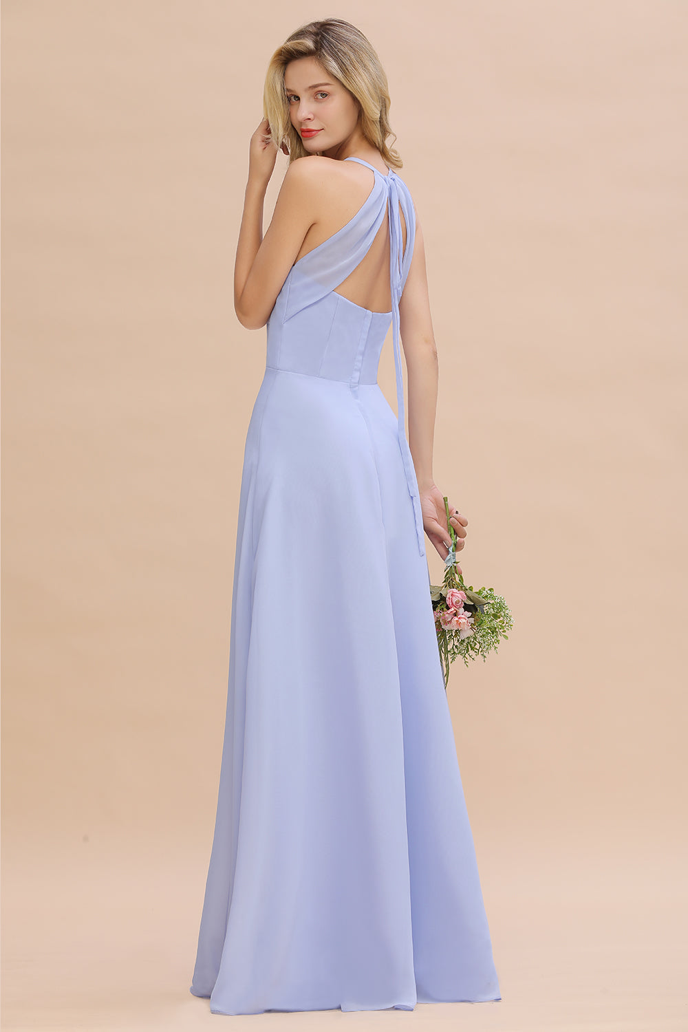 Stylish Chiffon Spaghetti Straps Sleeveless Long Bridesmaid Dress