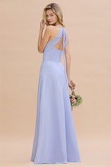 Stylish Chiffon Spaghetti Straps Sleeveless Long Bridesmaid Dress