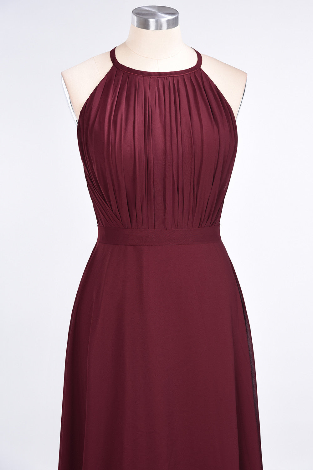 A-Line Chiffon Jewel Sleeveless Floor Length Bridesmaid Dress with Ruffles