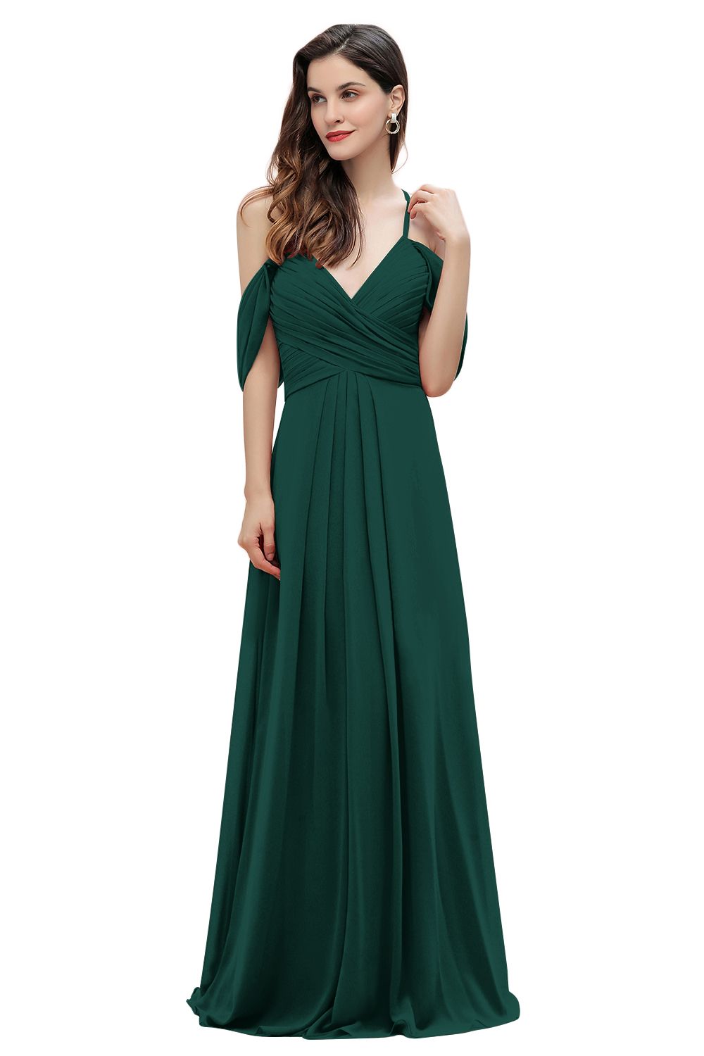 Off the Shoulder A-Line V-neck Chiffon Bridesmaid Dress Floor length Wedding Party Dress