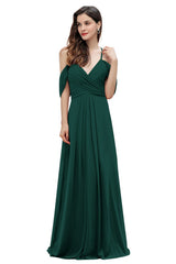 Off the Shoulder A-Line V-neck Chiffon Bridesmaid Dress Floor length Wedding Party Dress