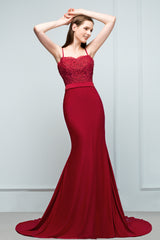 Mermaid Charmeuse Lace Spaghetti Straps Sweetheart Bridesmaid Dresses with Beads