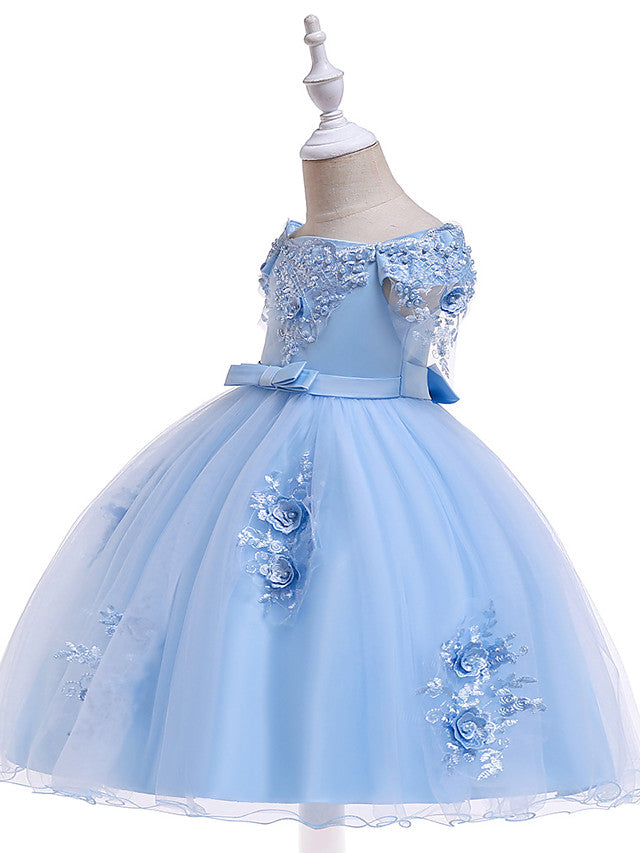 Ball Gown Off the Shoulder Knee Length Tulle Flower Girl Dresses