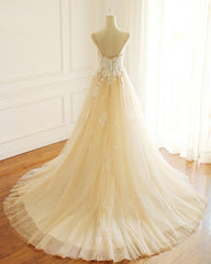 Long A-line Sweetheart Tulle Spaghetti Sweep Train Wedding Dress
