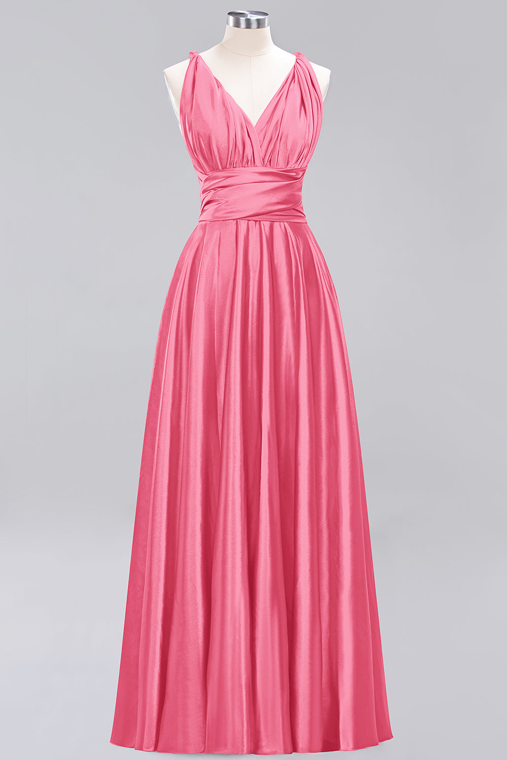 Simple A-Line V-Neck Sleeveless Ruffles Floor Length Bridesmaid Dress